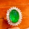 14k Gold 3.48 Ct Vivid Green Natural Emerald & Diamond Ring