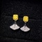 14k Gold 0.66 Ctw Natural Yellow Diamond & Diamond Earrings
