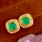14k Gold 1.50 Ct Vivid Green Natural Emerald & Diamond Earrings