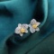 14k Gold 0.62 Ctw Natural Yellow Diamond & Diamond & Flowers Earrings