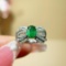 14k Gold 1.36 Ctw Vivid Green Natural Emerald & Diamond Ring