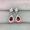 14k Gold 3.39 Ctw Vivid Red Natural Ruby & Diamond Earrings