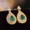 14k Gold 0.80 Ctw Vivid Green Natural Emerald & Diamond Earrings