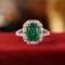 14k Gold 3.17 Ctw Vivid Green Natural Emerald & Diamond Ring