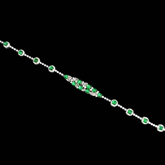 14k Gold 3.40 Ctw Vivid Green Natural Emerald & Diamond Bracelet