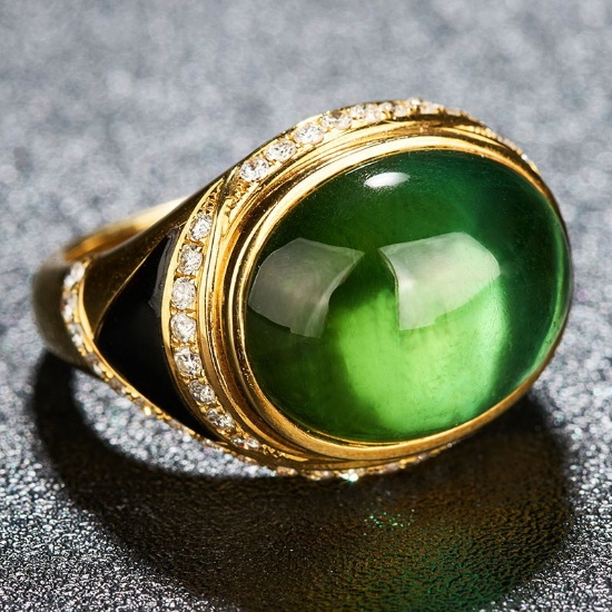 14k Gold 13.90 Ctw Natural Tourmaline & Diamond & Solitaire Ring