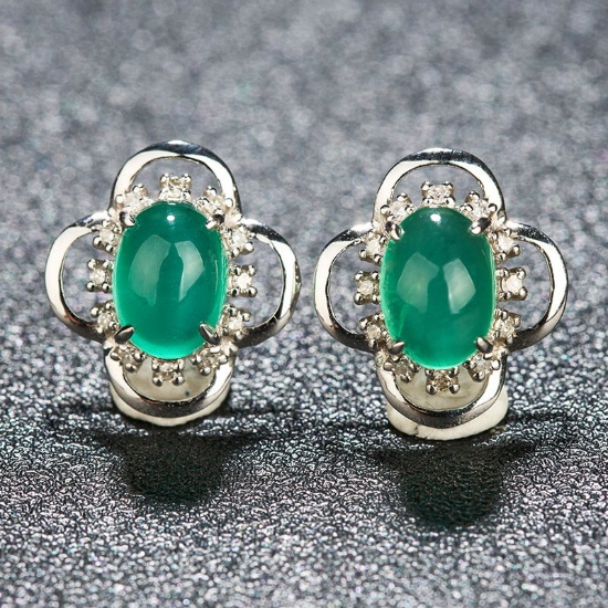 14k Gold 2.10 Ct Natural Emerald & Diamond Earrings