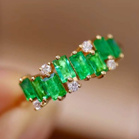 14k Gold 1.10 Ctw Natural Emerald & Diamond & Eternity Band Ring