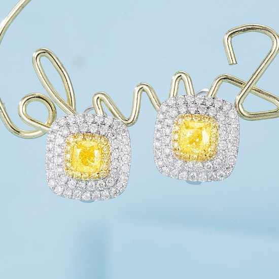 14k Gold 1.63 Ctw Natural Yellow Diamond & Diamond Earrings