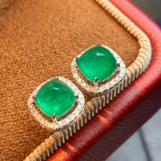 14k Gold 1.75 Ctw Natural Emerald & Diamond Earrings