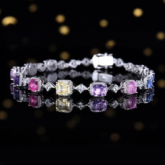 14k Gold 8.14 Ctw Natural Sapphire & Sapphire Bracelet