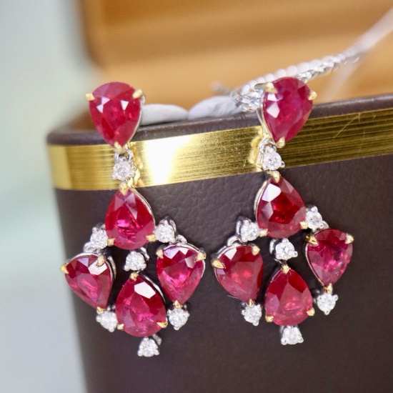 14k Gold 3.43 Ctw Natural Ruby & Diamond Earrings