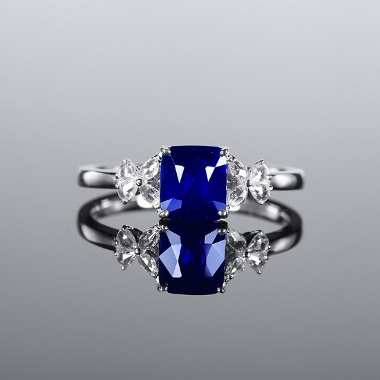 14k Gold 1.18 Ctw Vivid Blue Natural Sapphire & Diamond Ring