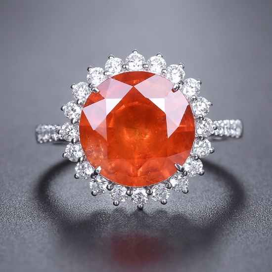 14k Gold 6.10 Ctw Natural Spessartine & Diamond & Cocktail Ring
