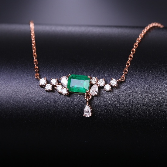 14k Gold 0.68 Ctw Natural Emerald & Diamond Necklace