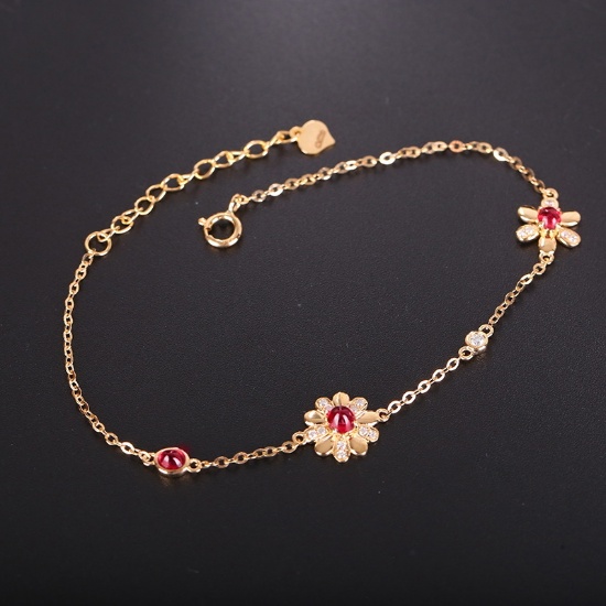 14k Gold 0.69 Ctw Natural Spinel & Diamond Bracelet