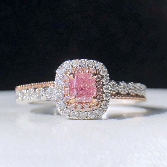 14k Gold 0.54 Ctw Natural Pink Diamond & Diamond & Cocktail Ring