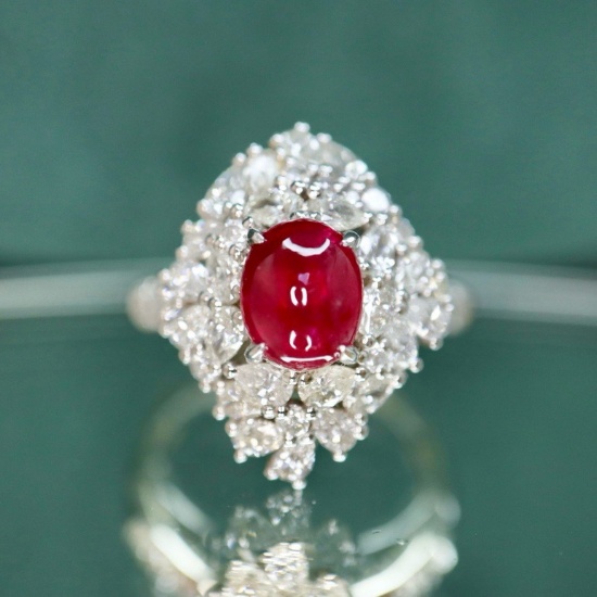 14k Gold 2.98 Ctw Natural Ruby & Diamond & Cocktail Ring