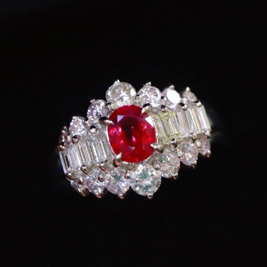 14k Gold 1.90 Ctw Natural Ruby & Diamond & Cocktail Ring
