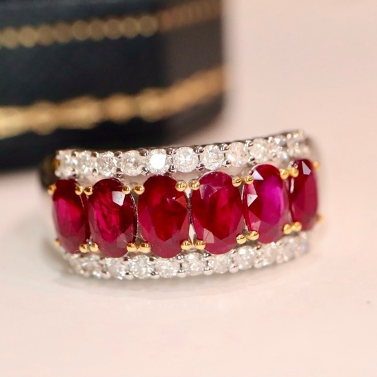 14k Gold 2.73 Ctw Natural Ruby & Diamond & Eternity Band Ring