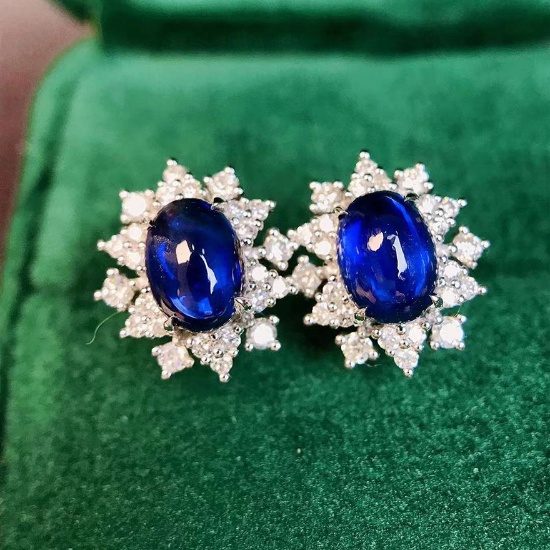 14k Gold 2.35 Ctw Natural Sapphire & Diamond Earrings