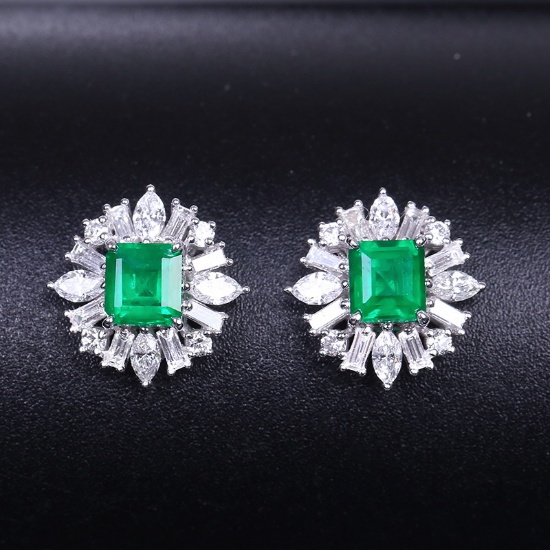 14k Gold 1.26 Ctw Vivid Green Natural Emerald & Diamond Earrings