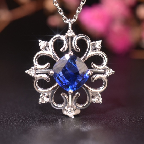 14k Gold 0.98 Ct Natural Sapphire & Diamond Pendant