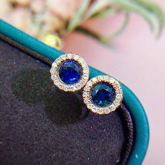 14k Gold 0.80 Ctw Natural Sapphire & Diamond Earrings