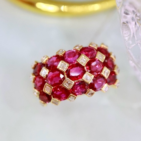 14k Gold 6.25 Ctw Natural Ruby & Diamond & Art Deco Ring