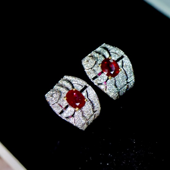 14k Gold 1.82 Ctw Vivid Red Natural Ruby & Diamond Earrings