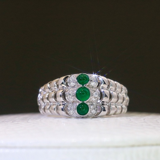 14k Gold 0.46 Ctw Vivid Green Natural Emerald & Diamond Ring