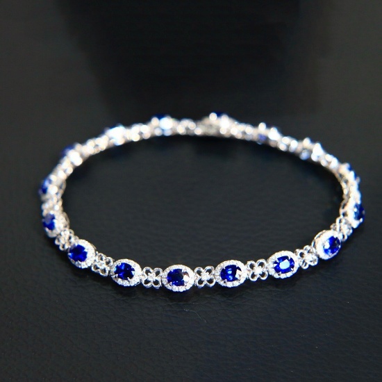 14k Gold 6.15 Ctw Natural Sapphire & Diamond Bracelet
