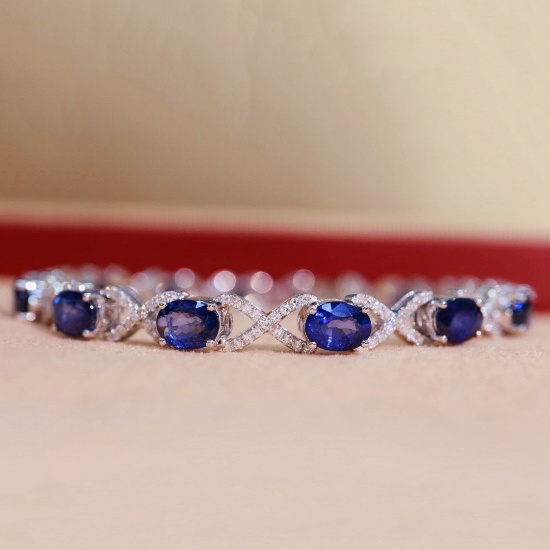 14k Gold 8.57 Ctw Natural Sapphire & Diamond Bracelet