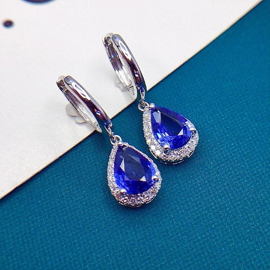14k Gold 1.83 Ctw Natural Sapphire & Diamond Earrings