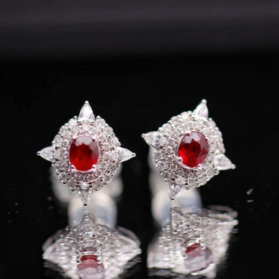 14k Gold 1.16 Ctw Natural Ruby & Diamond Earrings