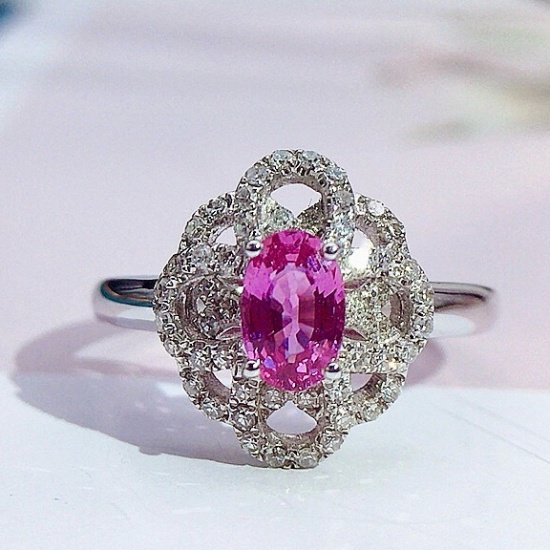 14k Gold 1.10 Ctw Natural Padparadscha Sapphire & Diamond & Cocktail Ring