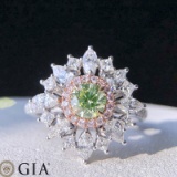 14k Gold 2.64 Ctw Natural Green Diamond & Diamond & Cocktail Ring