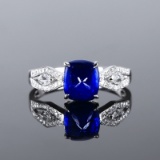 14k Gold 2.76 Ctw Natural Sapphire & Diamond & Solitaire Ring