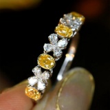 14k Gold 0.96 Ctw Natural Yellow Diamond & Diamond & Eternity Band Ring