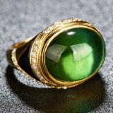 14k Gold 13.90 Ctw Natural Tourmaline & Diamond & Solitaire Ring