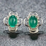 14k Gold 2.10 Ct Natural Emerald & Diamond Earrings