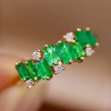 14k Gold 1.10 Ctw Natural Emerald & Diamond & Eternity Band Ring