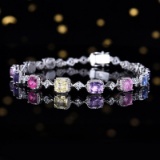14k Gold 8.14 Ctw Natural Sapphire & Sapphire Bracelet