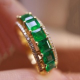 14k Gold 1.54 Ctw Natural Emerald & Diamond & Eternity Band Ring