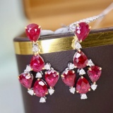 14k Gold 3.43 Ctw Natural Ruby & Diamond Earrings