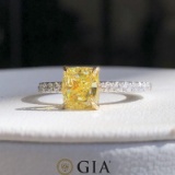 Gia Certified 14k Gold 1.50 Ct Natural Yellow Diamond & Diamond & Solitaire Ring