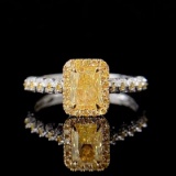14k Gold 0.97 Ctw Natural Yellow Diamond & Diamond & Cocktail Ring