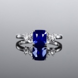 14k Gold 1.18 Ctw Vivid Blue Natural Sapphire & Diamond Ring