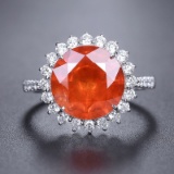 14k Gold 6.10 Ctw Natural Spessartine & Diamond & Cocktail Ring