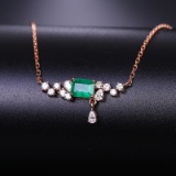 14k Gold 0.68 Ctw Natural Emerald & Diamond Necklace